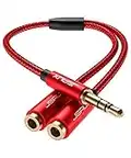 JSAUX Headphone Splitter 3.5mm, Audio Splitter 2 Female to 1 Male, Dual Headphone Adapter Compatible with PS4, PS5, Xbox, Nintendo Switch, PC Gaming Headsets, Phone, Tablet, Laptop and More-Red