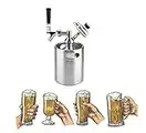 2L / 64 Ounce Mini Pressurized Beer Keg System, Stainless Steel Kegerator Dispenser Kit, Portable Growler Co2 Pressure Regulator Keeps Fresh and Cold for Craft Beer Homebrew