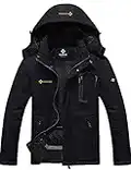 GEMYSE Chaqueta de Esquí Impermeable de Montaña para Hombre Abrigo de Invierno de Lana Antiviento con Capucha (Negro,L)