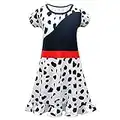 CKCKTZ Cruella Deville Costume Bambini 2021 Nero Dalmata Vestito Ragazze Halloween Carnevale Cosplay Partito Dress up Suit 5-12 Anni, Bianco 1, 3-4 Anni