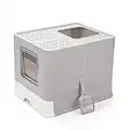 Vealind Foldable Cat Litter Box with Lid Front Entry & Top Exit XXL Extra Large Space Covered Kitty Litter Boxes Enclosure Toilet (Gray)