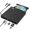 External CD DVD Drive,Guamar USB 3.0 Type C Portable CD/DVD +/-RW Burner CD ROM Optical Disk Reader Writer DVD Player for Laptop PC Mac MacBook Air Pro Windows 11 with SD/TF Slot & 2 USB Ports