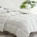 CYMULA Goose Feather Down Comforter Twin Size, Medium Warm Down Duvet Insert, Fluffy Bedding 42 Oz Down Filled with 8 Corner Tabs, Machine Washable White Solid Comforter for All Seasons(68X90)