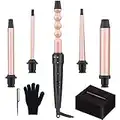 Hair Curling Wand - 5 in 1 Hair Curler Wands Ceramic Curling Tongs Iron Set Multifunction Temperature Control Mermaid Waver Hairstyling Tools for Women Long Short Thick Hair (Rose Gold)