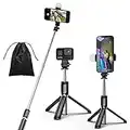 Amazon Brand - Eono Perche Selfie avec Lumière, 4 en 1 Selfie Stick Trépied Monopode Réglable Télescopique Réglable avec Télécommande Amovible Compatible avec iPhone et Android Gopro Camera