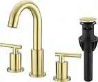 TRUSTMI 2 Handle 8 Inch Brass Bathroom Sink Faucet 3 Hole Widespread with Valve and cUPC Water Supply Hoses, with Overflow Pop Up Drain Assembly, Brushed Gold