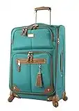 Steve Madden Designer Luggage - Checked Large 28 Inch Softside Suitcase - Expandable for Extra Packing Capacity - Lightweight Bag with Rolling Spinner Wheels (Harlo Teal Blue)