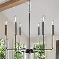 Black Chandeliers Ceiling Lights, 6 Lights Farmhouse Chandeliers Candle Matte Black Ceiling Light Adjustable Chain Industrial Pendant Lighting Hanging Light Fixture for Dining Room Kitchen Living Room