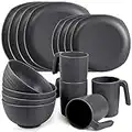 Shopwithgreen Plastic Plates and Bowls Set, Dinnerware Set Service for 4, Square Dishes Set 16 PCS (Plates, Bowls, Mugs) Microwave & Dishwasher Safe