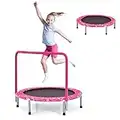 GYMAX Kids Trampoline with Handle, 36’’ Foldable Rebounder, Protective Cover, Outdoor Indoor Mini Trampolines for Children, Max Weight 150kg (Pink)