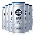 NIVEA MEN Silver Protect Shower Gel Pack of 6 (6 x 250ml), Anti-Bacterial Body Wash with Silver Ions, All-in-1 Shower Gel for Men, Strong NIVEA MEN Shower Gel