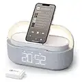 【2023 Newest】 Bluetooth Speaker with Digital Alarm Clock, Wireless Charger, FM Clock Radio, Adjustable LED Night Light, Dual Wireless Speakers,2500mAh Battery for Bedroom,Home, Adaptor (Gray)