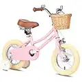 Petimini 14 Inch Kids Bike for 3 4 5Years Old Little Girls Retro Vintage Style Bicycles with Training Wheels and Bell, Pink