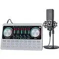 Podcast Microphone Sound Card Studio Equipment Condenser Micro Kit for Home/Business Amusement, Audio Interface Bundle Mixer Board Voice Changer W Tune Effect for Laptop/Phone/PC Tiktok Music/Singing/Live Streaming/Mic Recording/Youtube