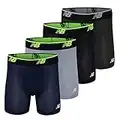 New Balance Men's Mesh 5" No-Fly Boxer Brief (4-Pack), Black(st)/Steel/Pigment(rg)/Black(rg), Small