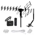 Five Star Antenna per esterni TV HD fino a 200 miglia con rotazione motorizzata a 360 gradi, radio UHF/VHF/FM con telecomando a infrarossi Design avanzato con kit di installazione e Jpole