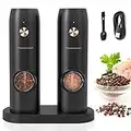 Nidouillet Salt and Pepper Grinder Set Black Pepper Grinder - USB Rechargeable Adjustable Coarseness 2 Larger Capacity White LED Easy One hand Operates Refill Sea Salt Spice Himalayan(Pack of 2 Mills)