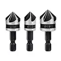 Bestgle 3pcs 1/4 Inch Shank 5 Flutes Countersink Chamfer Drill Bits, 90 Degree Chamfering Cutter Chamfer Tapered Bit Set for Woodworking Metalworking, 12mm 16mm 19mm