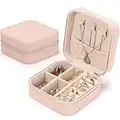 WantGor Jewelry Organizer, Travel Mini Jewelry Storage Box Earrings Holder Portable Necklace Display Organizer Case for Women (Light Pink)