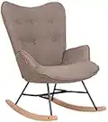 CLP Chaise A Bascule Sanka en Tissu I Fauteuil A Bascule avec Support en Métal I Fauteuil De Relaxation avec Patins en Bois Taupe