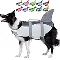 EMUST Dog Life Jacket Shark, Ripstop Dog Lifesaver Vests with Rescue Handle for Small Medium and Large Dogs, Pet Safety Swimsuit Preserver for Swimming Pool Beach Boating (XS, Grey)