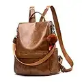 CHERUTY Women Backpack Purse PU Leather Anti-theft Casual Shoulder Bag Fashion Ladies Satchel Bags(Tan)