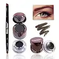 Music Flower Gel Eyeliner Eyebrow Powder, Black and Brown Waterproof Smudgeproof Long Lasting Makeup Eyeliner Gel with Brush Mirror, 0.49 Ounce, Pack of 2