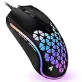 TECURS Gaming Mouse - 12000 DPI Optical Sensor, RGB Backlit Wired USB Gaming Mouse with 7 Programmable Buttons, Honeycomb Shell, and Ultra-Lightweight Design (64g)