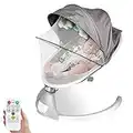 Puluomis Electric Baby Bouncer with Remote Control, Baby Swing Chair Electric for Infant Newborn with Music and Canopy Toys, Bluetooth Enabled Automatic Lightweight Cradle Crib Bed, Grey