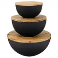 Bremel Home Salad Bowl with Lid - Large Salad Bowl Set of 3 with Wooden Lids, Bamboo Fibre like Melamine Mixing Bowl & Storage Set for Serving Salad, Salad Serving Bowl Set for Pasta, Popcorn, Chips