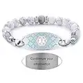 JFJEWER Medical Alert Bracelets for Women Free Engraving, Personalized Customizable Medical ID Bracelet, White Turquoise Beaded Emergency Medical Bracelets - Style 6