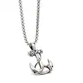 Lemu Jewelry Men's Nautical Anchor Necklace Stainless Steel Pirate Pendant Necklaces with 24 inch Chain