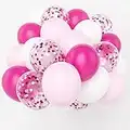 Ballons de Roses 60pcs 12 pouces Ballon de Confettis Rose Ballons Blancs Ballons en Latex Rose Vif pour les Décorations de Douche de Bébé de Mariage