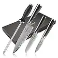 NANFANG BROTHERS Set de Couteaux de Cuisine Damas, 4 pièces 67 Couches d'acier VG10 forgé à la Main - Couteau de Chef, Couteau Santoku, Couteau d'office, Aiguisoir avec Boîte Premium