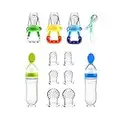 Food Feeder Baby Fruit Pacifier (3 Pcs) with 6 Different Sized Silicone Pacifiers 2 PCS Dispensing Spoon 90ML Spoons Clip Infant Teething Toy -Blue