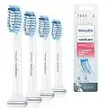 Philips Sonicare Lot de 4 têtes de brosses à dents électriques soniques S Sensitive pour les gencives sensibles, Blanc (Modèle HX6054/07)