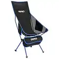 URPRO Chaise de camping portable et légère avec appuie-tête et poche double face - Dossier haut pour randonnée, voyage, pique-nique, pêche - Bleu