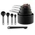 KETPOT 9 Pcs Measuring Cups and Spoons Set,4 Measuring Cups / 4 Measuring Spoons & 1 Leveler, Cup Measurements Set with Engraved Scale for Liquid & Dry Ingredients – Black