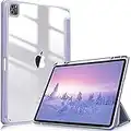 FINTIE Coque pour iPad Pro 12.9 Pouces 6ème/5ème/4ème/3ème Génération (2022/2021/2020/2018) - [Rangement de Pencil] Housse Arrière Transparente Claire Etui Antichoc, Lilas