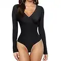 KUMAYES Intimo Modellante Tanga Mutande Contenitive Bodysuit Corsetto Bustino Shaper Dimagrante Pancia Manica Lunga Shapewear (Nero, S)