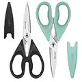 Kitchen Poultry Shears, iBayam Meat Scissors Heavy Duty Dishwasher Safe Food Cooking Shears All Purpose Stainless Steel Utility Scissors, 2-Pack, Black, Aqua Sky