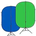 LENCARTA Green Screen Background with Stand 1.5m x 2m (4.9ft x 6.6ft) Pop Up Reversible Blue, Collapsible Chroma Key Greenscreen Backdrop Kit for Gaming, Photo, Stream, Chromakey, Zoom, Home Working