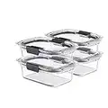 Rubbermaid Brilliance Glass Storage 3.2-Cup Food Containers with Lids, BPA Free and Leak Proof, Medium, Clear, Pack of 4