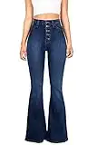 Vibrant Women’s Flare Denim Jeans – High Waisted Button Up Bell Bottom Stretch Classic Flared Pants VP1115 DStone 7