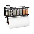 KES Magnetic Fridge Spice Rack Shelf Organizer Magnetic Paper Towel Holder Wall Mount Spice Organizer Foldable Seasoning Organizer for Refrigerator Matte Black, KRR501A-BK