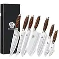 WILDMOK Juego de 7 Cuchillos de Cocina con Mango de Pakkawood Premium Juego de Cuchillos de Acero Alemán Incluye Cuchillo de Carnicero, Cuchillo de Chef y Juego de Cuchillos Santoku