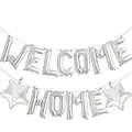 Welcome Home Letter Balloon Banner Bunting Happy New Home with Star Sequin Balloons for Home Family Party Decorations (Silver)