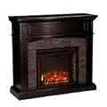 SEI FURNITURE Grantham Faux Stone Corner Electric Media Fireplace, Ebony Finish.