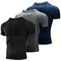 Niksa 3 Piezas Camiseta Compresión Hombre,Deportiva para Hombre Amiseta de Manga Corta Camiseta Entrenamiento Hombre Diseño de Malla Transpirable Secado rápido para Gym,Negro+Gris+Azul Marino,Tamaño M