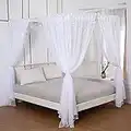 Akiky Princess Canopy Bed Curtains Bed Canopy Curtains with Lights for Queen Size Bed Drapes,8 Panels Canopies with 2 Lights ,Room Décor (Full/Queen, White)